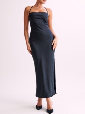 NWT SATIN CORSET SLIP MAXI DRESS BLACK MESHKI XS
